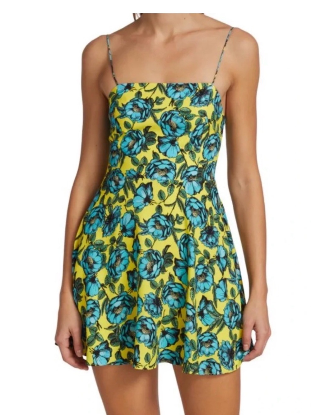 Alice+Olivia Yellow & Blue Floral Spaghetti-Strap Mini Dress Size 4